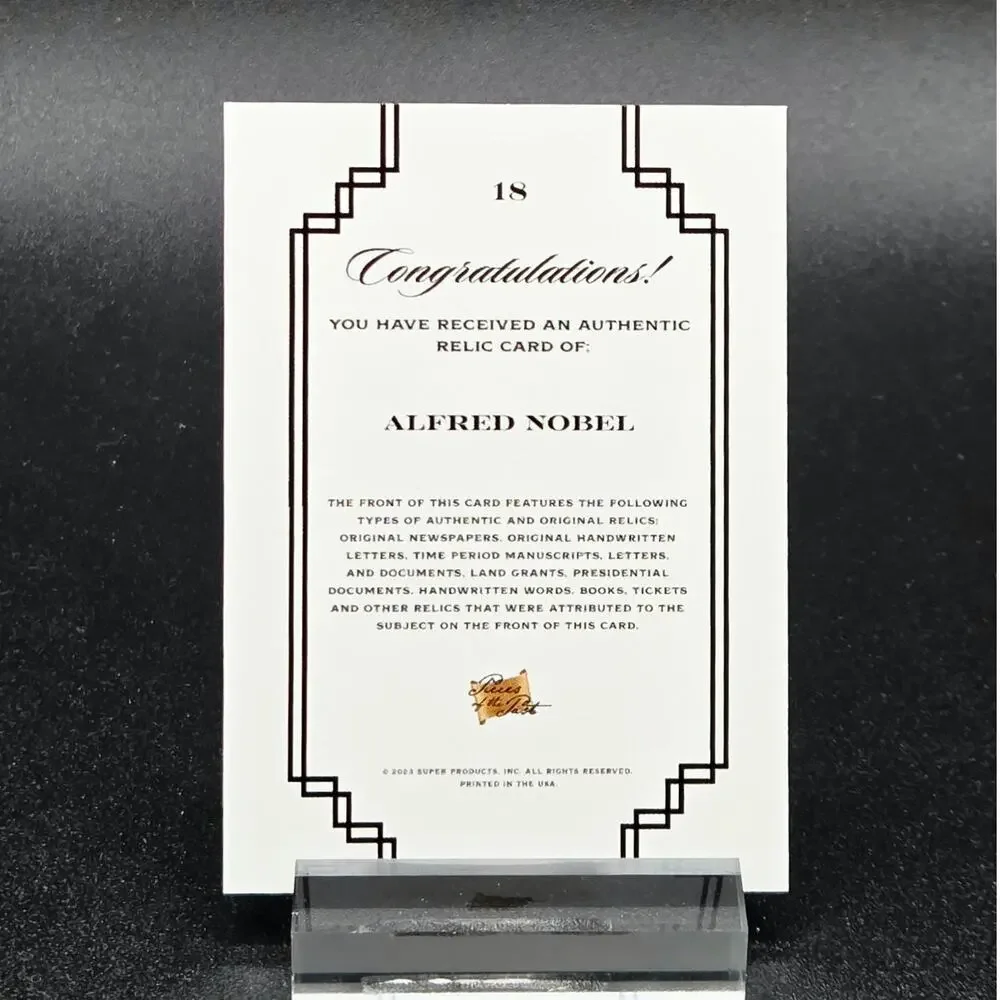 Authentic Alfred Nobel Handwriting Relic Piece of History Peace Prize